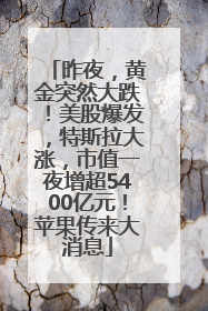 昨夜，黄金突然大跌！美股爆发，特斯拉大涨，市值一夜增超5400亿元！苹果传来大消息